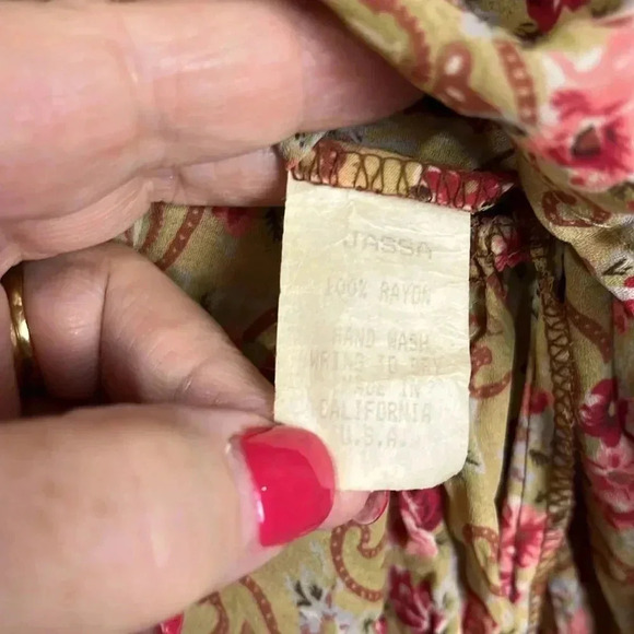 Jassa Wonens Dress 14 Gold Maroon 3/4 Sleeves Boho Floral Paisley Button Up EUC - Picture 11 of 14